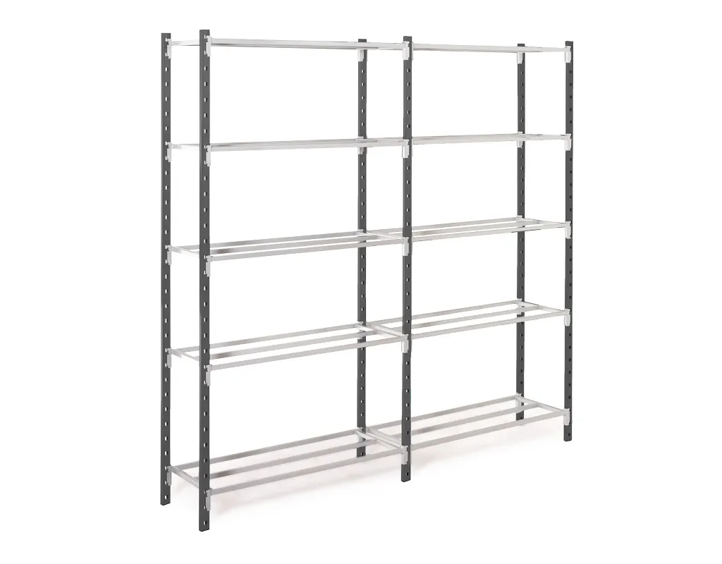FLIP 5 niveaux element depart et suivant poteaux gris RAL7024 tablettes tubulaires gris RAL7035.webp