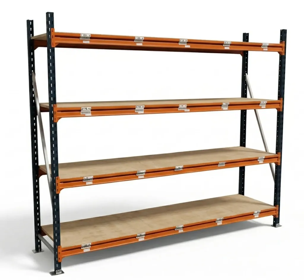 Rayonnage Picking Mecalux d'occasion H2000 P600 L2290 - 4 Niveaux Agglo EP21 mm