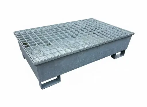 [OCC-ACC-BAC-GALVA-1240-800] Bac de rétention d'occasion,  galvanisé avec caillebotis, 1240 mm / 800 mm hauteur 250 mm