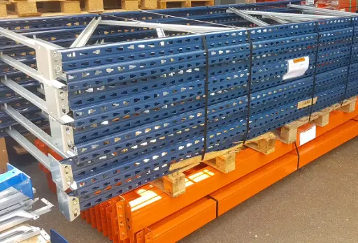 [LOT.MECALUX.10.5500.1000.38.3300] Rayonnage à palettes Occasion MECALUX - 10 Echelles de 5500 mm - Sol+ 2  - Lisses 3300 mm